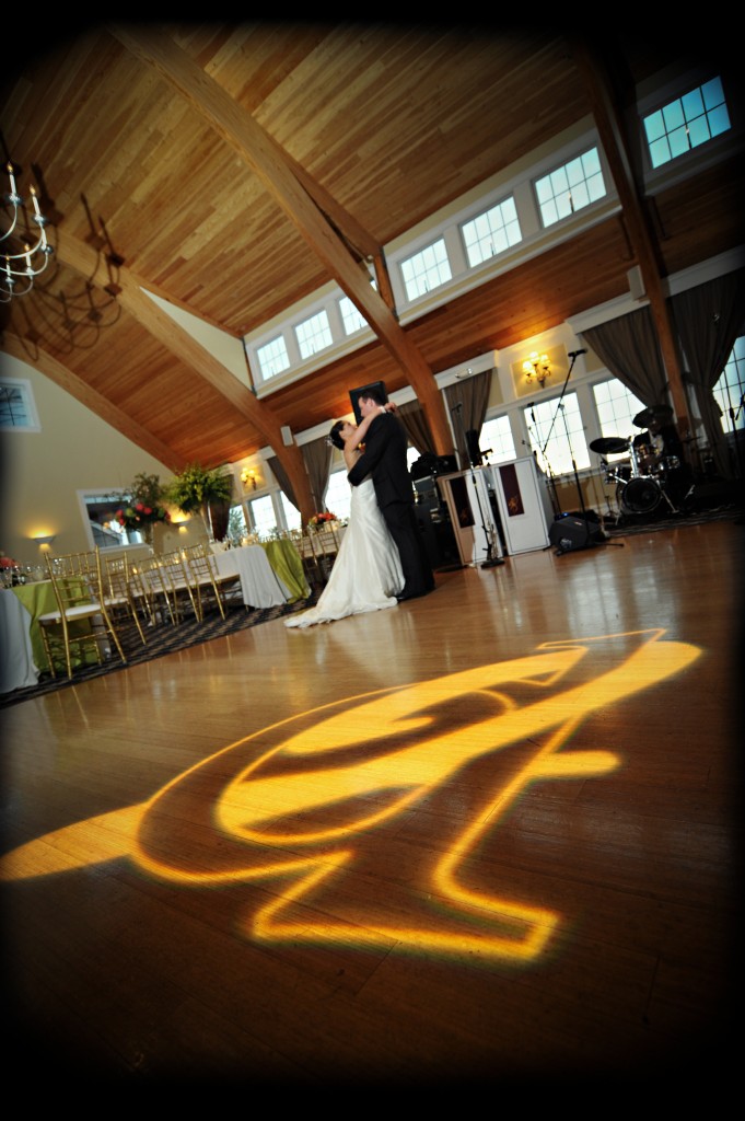 Jacob created the monogram that was turned into a gobo that shined on the dance floor