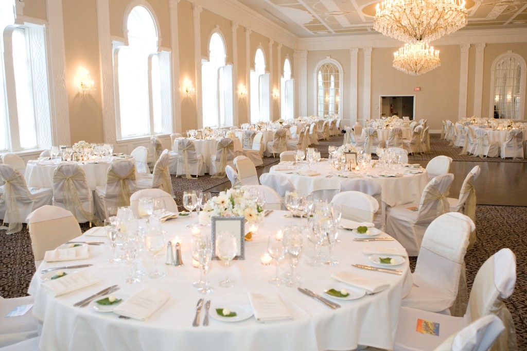 Jennifer and Matt light up the ballroom with white on white with silver accents