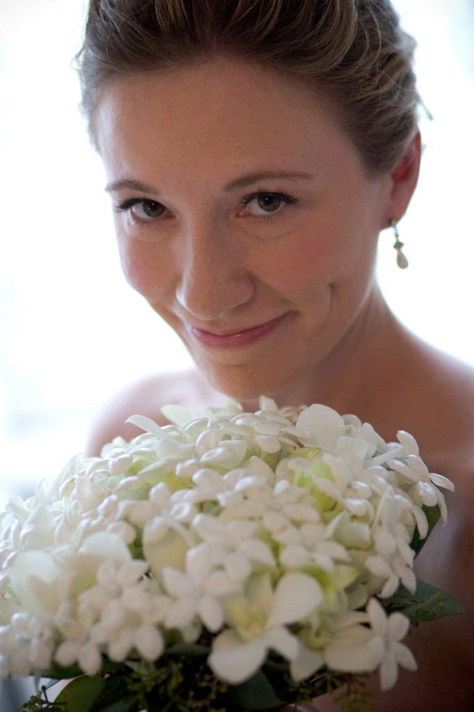 Few things say "white" more than the stephanotis in Kim's bouquet.  Photo courtesy of The Artist Group.