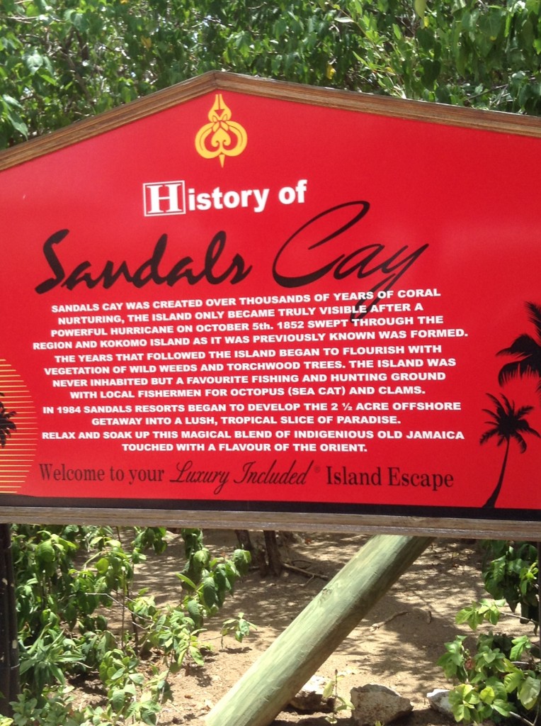 sign at the entrance to Sandals Cay - the private island at Sandals Royal Caribbean